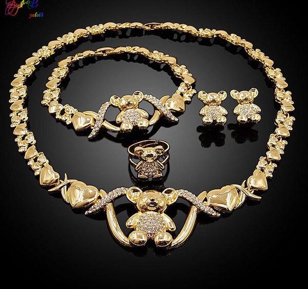 

yulaili new arrival xo teddy bear 18 gold necklace earrings bracelet ring bridal jewelry sets for women jewellery003, Black