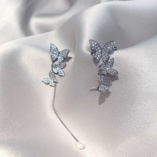 

2020 new arrival fashion metal trendy butterfly women dangle earrings simple korean jewelry female long pendant eardrop, Silver