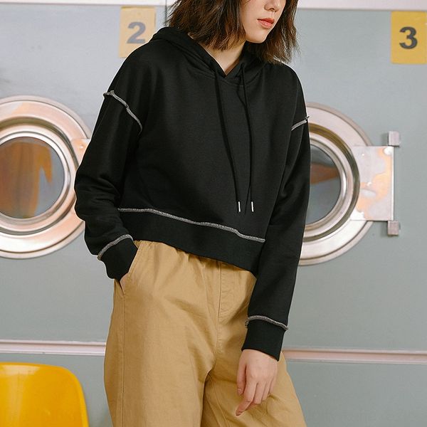 

all-match short sweater women's 2020 new autumn internet celebrity t-shirt t-shirt loose korean style coat spring and autumn student tr, Black