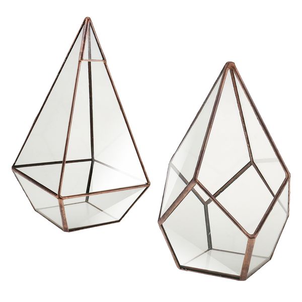 

glass geometric terrarium pot table succulent planter copper pyramid+diamond