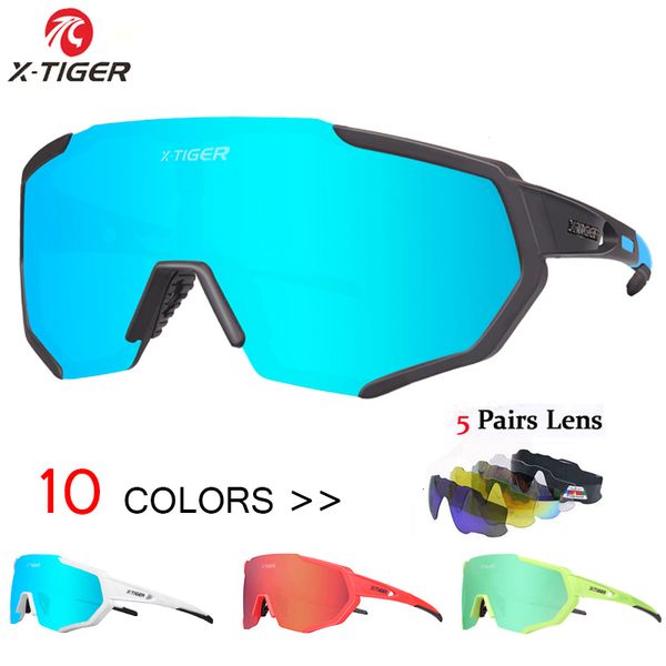 

x-tiger 5 lens polarized cycling glasses myopia frame bike outdoor sports bicycle sunglasses for men women goggles eyewear, Silver