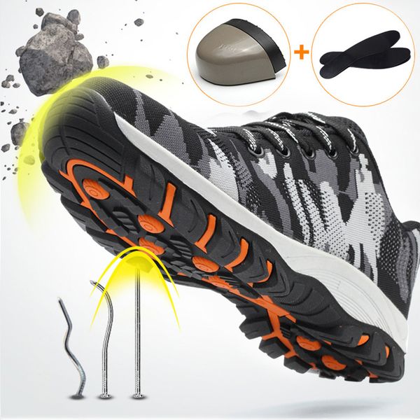 

camouflage indestructible shoes male work safety boot steel toe cap safety shoes military boots work shoes men boots breathable 200916, Black;brown