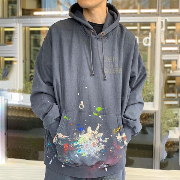 

20ss vintage splash ink hoodies letter print hip hop pullover hooded sweatshirt men women high street hoodies sweater outdoor hfymwy386, Black