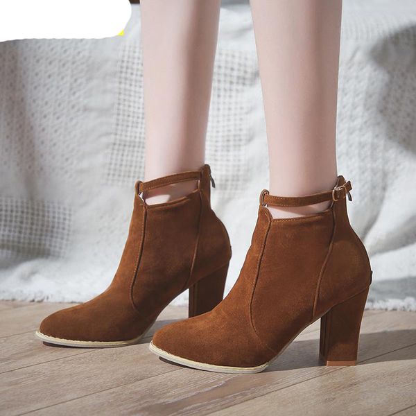 

New Autumn And Winter Short Cylinder Boots With High Heels Shoes 2020 Ankle Thick Scrub High Heel Boots Womens Shoes Size 42, Black