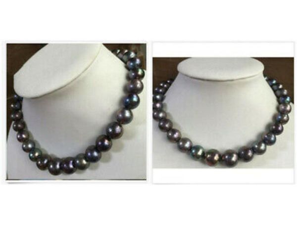 

оглушая 12-13 мм таитянского круглый черный красный жемчужное ожерелье 18 дюймов желтый фермуар, Silver