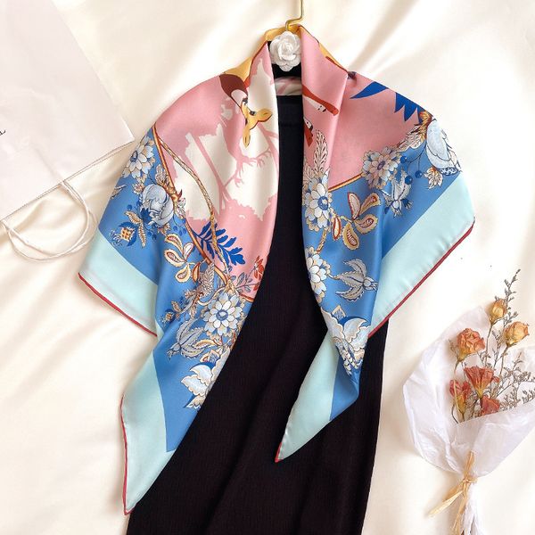 

scarves 2021 twill silk scarf women neck headband fashion neckerchief bandana foulard femme poncho shawls 90cm, Blue;gray