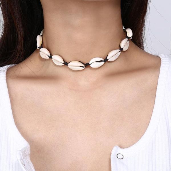 

chokers charm women necklace adj cable chain beaded shells necklaces clavicle choker jewelry boho natural seashell girl accessories gift, Golden;silver