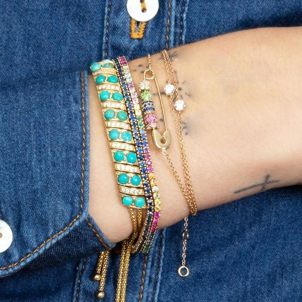 

paperclip safety pin charm bracelet for women 2020 fashion floating colorful bead beaded bracelets, Golden;silver