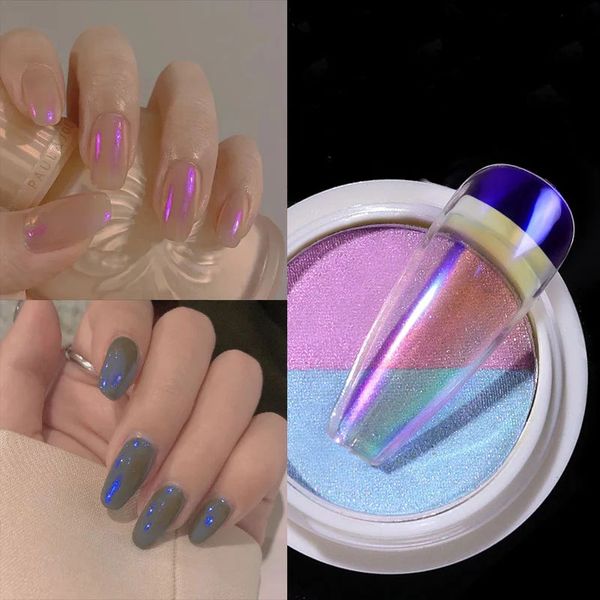

1g/box transparent holo nail glitter mirror aurora neon powders dust chameleon nail art chrome pigment dipping powder decoration, Silver;gold