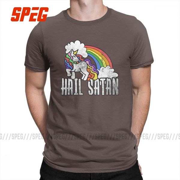 

hail satan retro rainbow unicorn t shirt short sleeve custom tshirt men group plus size 100% cotton crewneck mens t-shirt
