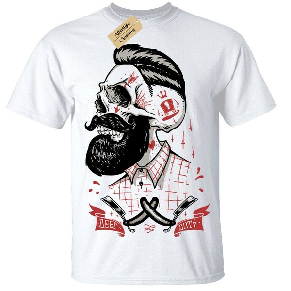 

deep cuts t-shirt mens rock barber shop hipster beard shave white
