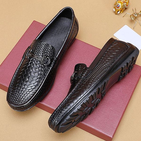 

leather casual shoes designer men's high-quality handmade leather flat shoes slip on loafers on driving shoes with original box qwr, Black