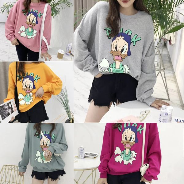 

beautree lan shu autumn new aging cartoon duckbill korean style fresh student terry wool ring wool ring cotton sweater terry cotton sweater, Black