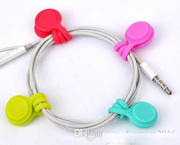 

10 pcs/lot silicone magnet coil earphone cable winder headset type bobbin winder hubs cord holder cable wire organizer