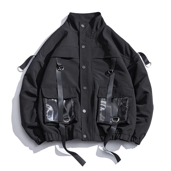 

Januarysnow Men Military Jacket Coats Casual Windbreaker Ribbons Pockets Men's Overalls Bomber Jacket Hip Hop Streetwear Man Outwear