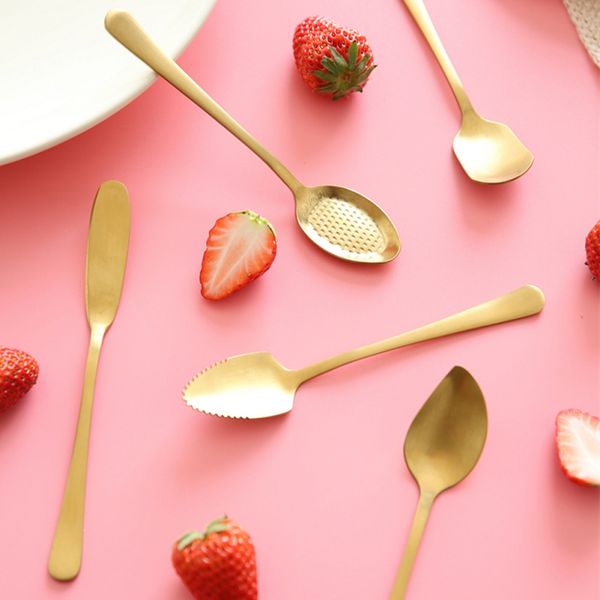 

2020 1pc chic stainless steel spoon ice cream fruit coffee stirring spoons teaspoon dessert cake honey spoon tableware