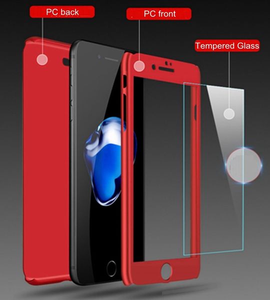 

360 degree full coverage case protection with tempered glass hard pc matte cover case for iphone x/8/7/6