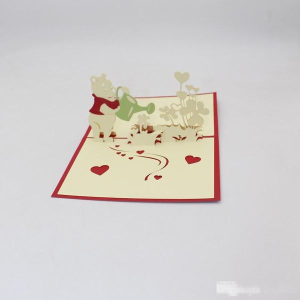 

3d cartoon bear watering the flowers pop up holiday greeting cards handmade children birthday postcard kids gift