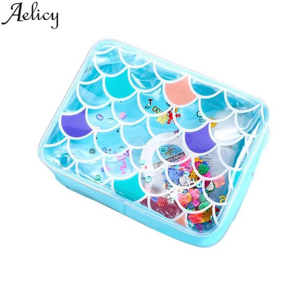 

aelicy transparent travel cosmetic bag sequins glitter transparent pencil case file bag female organizer cosmetic storage box