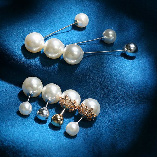 

pins, brooches fashion safety simple double-head pearl brooch caridgan lapel pin v collar pins and scraf buckle for women accessories, Gray