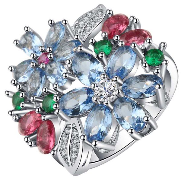 

flower colorer stone engagement ring wedding ring silver color rings for women accessories jewelry anillos mujer o5n046, Golden;silver