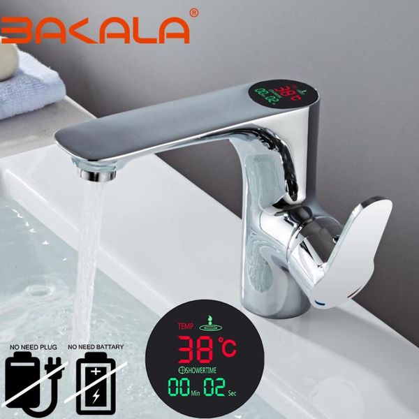 

bakala bathroom led digital basin faucet water power basin mixer brass chrome plated temperate display faucet smart tap b-3035