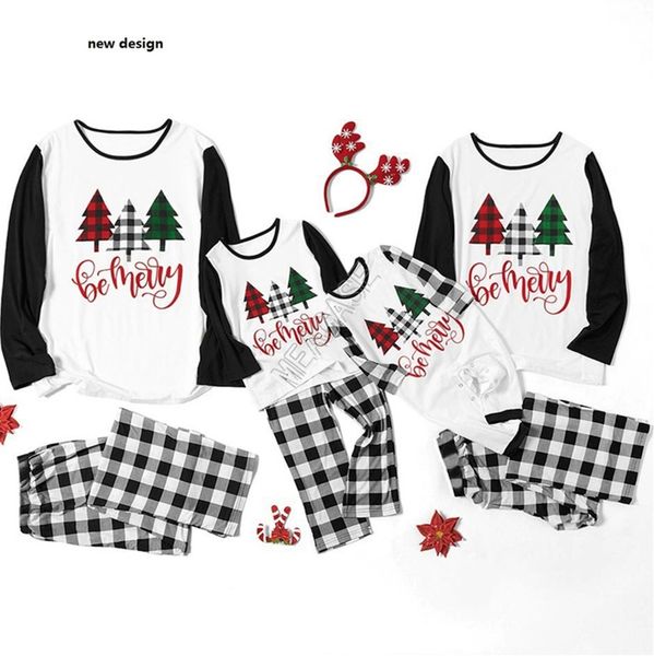 

family christmas pajamas 2 piece set xmas tree hoodie blouse t-shirt plaid pants baby kids parent cotton sleepwear matching suit sale d91607, White
