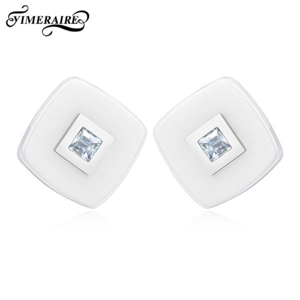 

White Elegant Studs Fashion Earrings Ceramics Ear Rings With Zircon For Women Girls Ladies Minimalist Style Wedding Date Jewelry