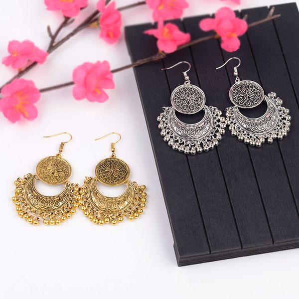 

золото серебро цвет бубенчики кисточка вода падение серьга для женщин gypsy ювелирных изделий boho этнический лотос резного мотаться серьги, Silver