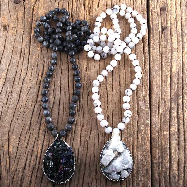 

pendant necklaces md fashion boho jewelry stone beads knotted stones with handmake paved dorp necklace women gift, Silver