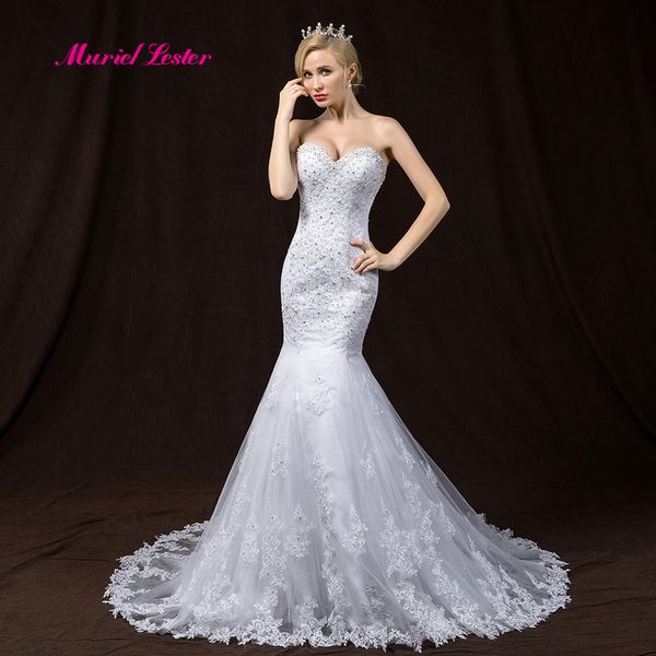 

Vestido De Noiva 2020 Luxury Lace Wedding Dress Plus Size Crystals Beading Mermaid Sweetheart Wedding Dresses Robe De Marriage, White