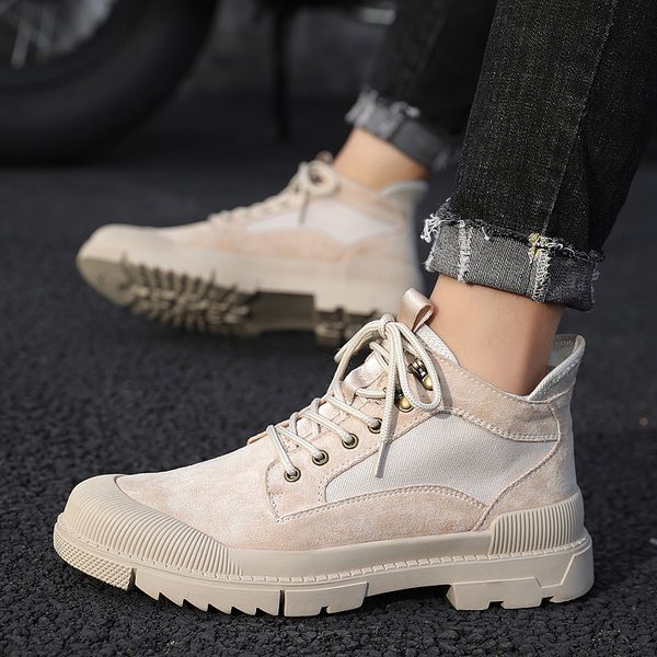 

dudeli winter men canvas shoes casual high tactical boots men outdoor fashion suede leather mens ankle work boots, Black