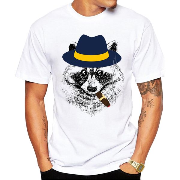 

new 2018 summer fashion raccoon retro design t shirt men's smoking raccoon printed t-shirt hipster tees