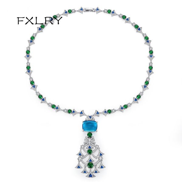 

fxlry luxury chandelier necklace for women luxury cz jewelry for wedding party double color sweater chain fashion jewelr, Silver