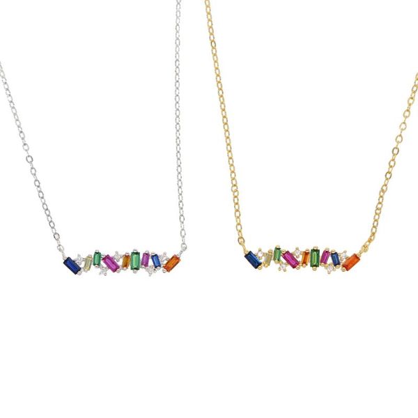 

2020 simple rainbow baguette cubic zirconia cz bar necklace big colored cz geometric minimal gold filled necklaces, Silver