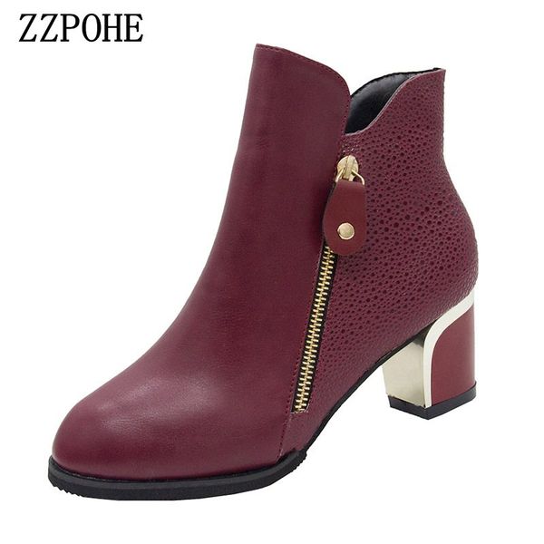 

zzpohe 2020 new women's boots british style thin section high-heel boots wild short women's winter plus velvet snow, Black