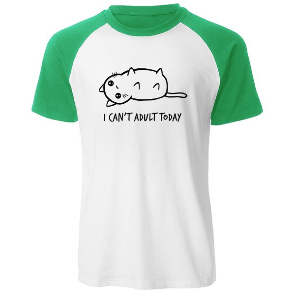 

i can't today letter print t shirt 2019 summer men o neck raglan short sleeve cartoon cat print tshirt mens tee shirt