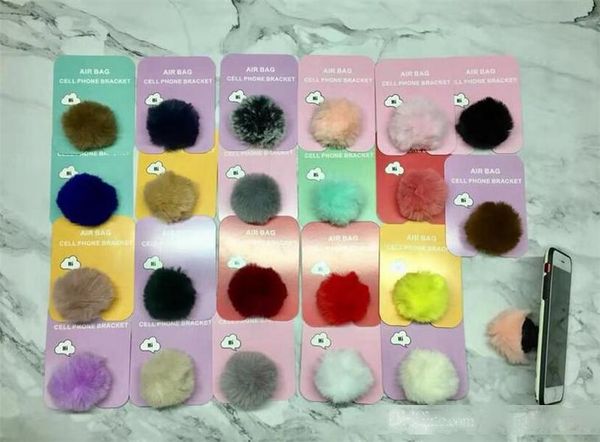 

multicolor color fuzzy comfortable airbag phone expanding stand finger holder airbag bracket phone holder stand with retail box