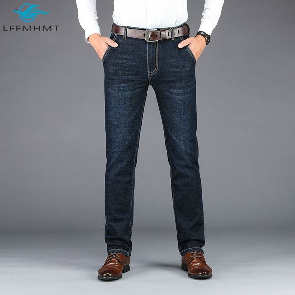 

men's jeans men autumn winter fashion solid color stretchy denim pant business large size 42 plus loose casual wild blue male