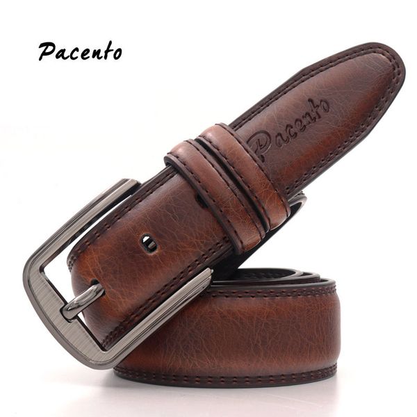 

pacento designer italian cowskin belt genuine leather strap male belts men vintage pin buckle belts for men jeans, Black;brown