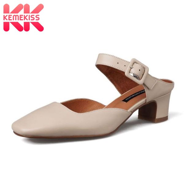

kemekiss 2020 new women genuine leather sandals slip on summer beach shoes woman office ladies low heel sandals size 34-39, Black