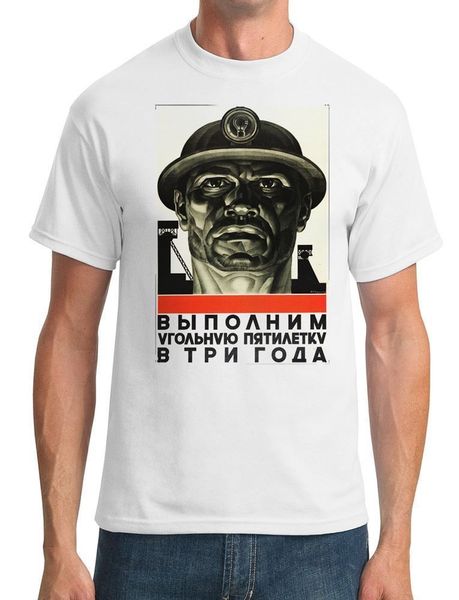 

mens brand designs slim fit crew neck miner russian propoganda poster slim fit t-shirt male battery funny t shirt