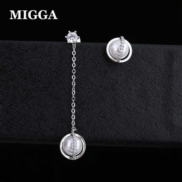 

stud migga delicate korean style zirconia paved imitation pearl earrings short long studs women girls brincos, Golden;silver