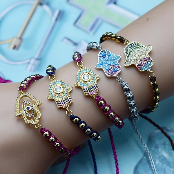 

charm bracelets luxury zircon eye fatima palm golden bracelet for women rainbow bangles adjustable jewelry fashion boho autumn 2021, Golden;silver
