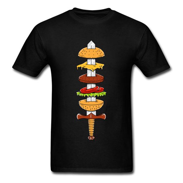 

burger sword printed on t shirt summer brand new tees bjj t shirt funny cartoon print tshirt for student gift