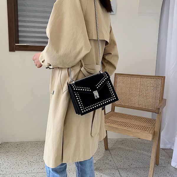

shujin vintage scrub leather shoulder messenger bags handbags women 2020 new chain rivet crossbody female retro handbags