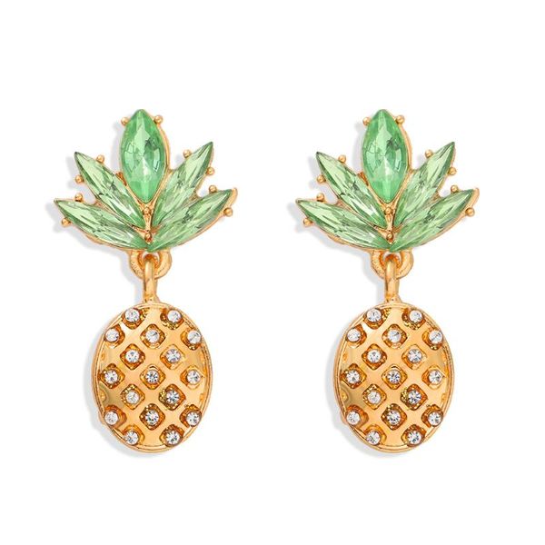 

stud dvacaman 2021 ly korean pineapple fruit crystal earrings for women summer girl rhinestone party wedding jewelry, Golden;silver