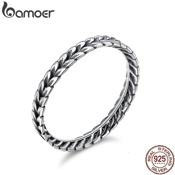 

bamoer authentic 925 stackable wheat shape arrow finger ring women vintage sterling silver jewelry scr139