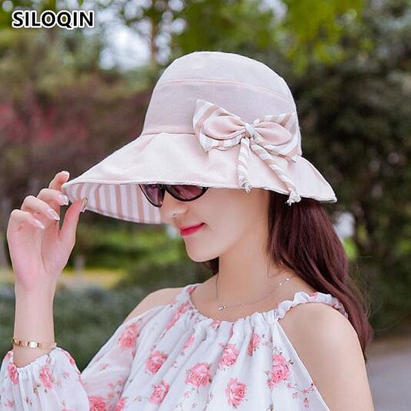 

siloqin foldable summer lady uv-resistant breathable sun hats big brim beach hat for women bow tie headdress decorated cool hat, Blue;gray