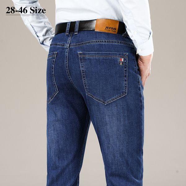 

plus size 42 44 46 men's business straight jeans fashion casual elasticity black blue denim pants slim trousers male brand